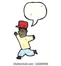 cartoon running boy with speech bubble