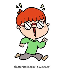 cartoon running boy wearing spectacles