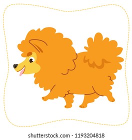 Cartoon running dog: pomeranian Spitz. Vector illustration. Isolated on white background.
