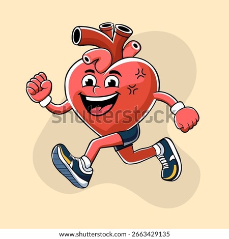 Cartoon running heart vector illustration in resizable EPS format