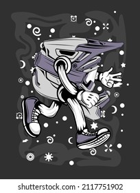 cartoon running helmet t-shirt design illustration