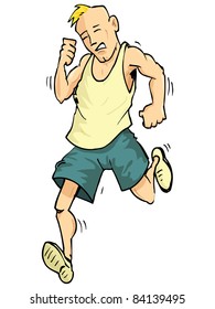 Cartoon of a running man. Isolated on white