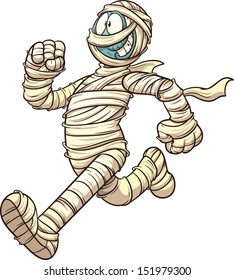 Cartoon running mummy. Vector clip art illustration with simple gradients. All in a single layer.