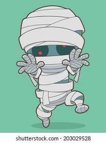 Cartoon running mummy. Vector clip art illustration with simple gradients. All in a single layer.