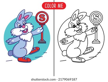 cartoon running rabbit coloring page or book for kids