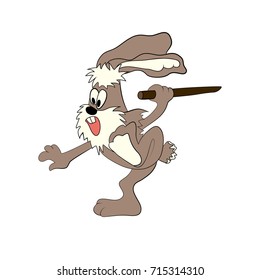 Cartoon running rabbit. Rabbit. Vector Illustration Running hare vector silhouette isolated on white background. 