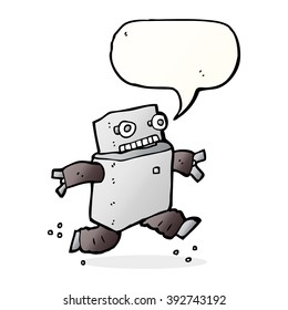 cartoon running robot with speech bubble