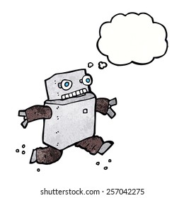 robot de caricatura corriendo con burbuja de pensamiento