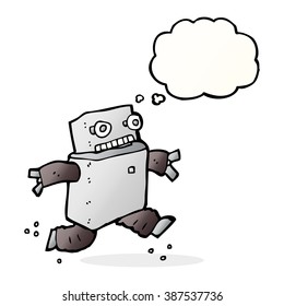 cartoon running robot with thought bubble