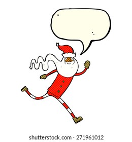 cartoon running santa with speech bubble