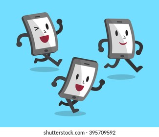 Cartoon running smartphones