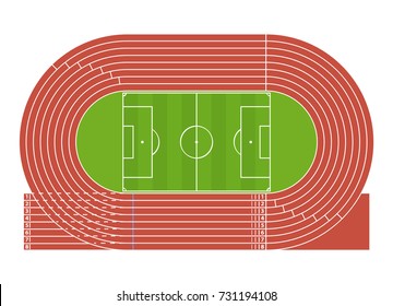Cartoon Running Track Stadium Competition Sport Concept Flat Design Style. Vector illustration of Arena Field Racetrack for Run