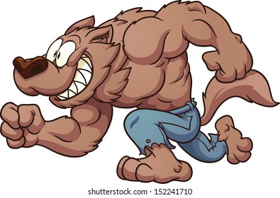 Cartoon running werewolf. Vector clip art illustration with simple gradients. All in a single layer. 