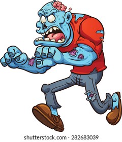 Cartoon running zombie. Vector clip art illustration with simple gradients. All in single layer.