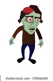 Cartoon running zombie. Vector clip art illustration.