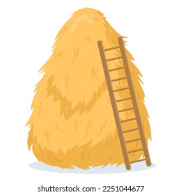 Cartoon rural haystack. Stacked fodder straw, agricultural farm hay heap, dried haycock vector background illustration on white background