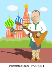 cartoon russian character with balalaika at Moscow