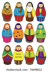 cartoon Russian dolls icon