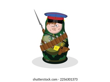 Caricatura muñeca nidificadora rusa Cossack con uniforme militar