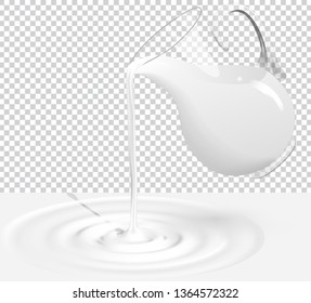 Cartoon Rustic milk jug. Pitcher silhouette and Ripples on milk isolated on transparent background. Template design concept. Yogurt splash background. Vector illustration.