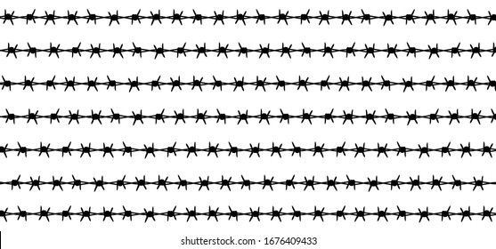 Cartoon  rusty barbed wire. Wired or wires sign. For freedom or repression. World refugee day, remembrance of slave trade and its abolition. Barbed icon.Chainlink fence idea. Metallic wired fence.