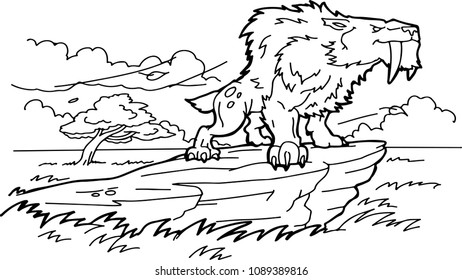 Cartoon saber-tooth tiger coloring book