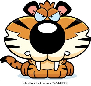 A cartoon saber-toothed tiger cub with an angry expression.