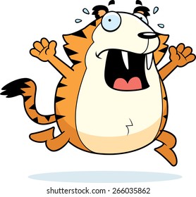 A cartoon saber-toothed tiger running in a panic.