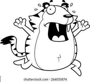 A cartoon saber-toothed tiger running in a panic.