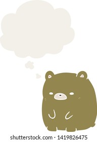cartoon sad bear with thought bubble in retro style