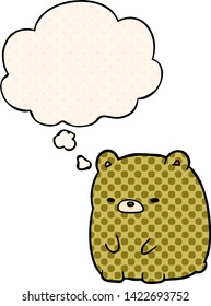 cartoon sad bear with thought bubble in comic book style