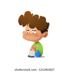 Cartoon sad boy. Colorful vector illustration of emotion isolated on white background.