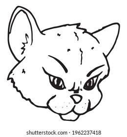 Cartoon sad cat drawing. Simple and cute kitten silhouette. Vector illustration.