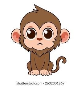 Cartoon Sad Cute Little Monkey Digital Source Vectors Illustration 