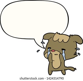 Cartoon trauriger Hund weint mit Sprachblase