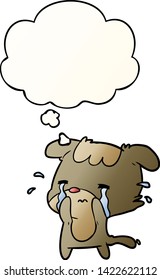cartoon sad dog with thought bubble in smooth gradient style