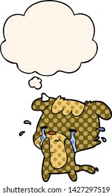 cartoon sad dog with thought bubble in comic book style