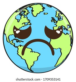 Cartoon of a sad earth planet - Vector