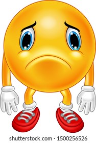 Cartoon sad emoticon on white background