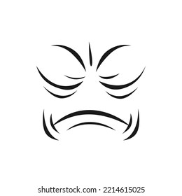 Cartoon sad face, vector unhappy or upset emoji, plaintive facial expression with closed eyes and mouth. Negative feelings, sadness emotion, isolated woeful character