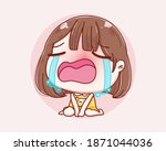 Cartoon sad girl crying and vector character design.