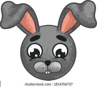Cartoon sad hare with big ears gray muzzle children's illustration vector