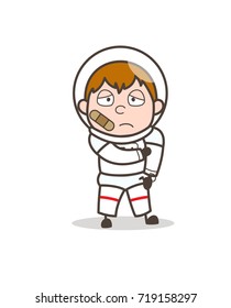 Cartoon Sad Injured Astronaut Expression Vector