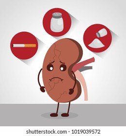 cartoon sad kidney human organ salt cigar