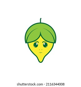 cartoon sad lemon fruit logo design, vector graphic symbol icon sign illustration