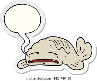 cartoon sad old fish with speech bubble sticker