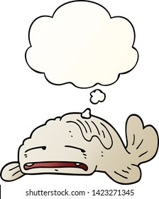 cartoon sad old fish with thought bubble in smooth gradient style