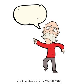cartoon sad old man pointing with speech bubble