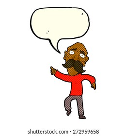 cartoon sad old man pointing with speech bubble