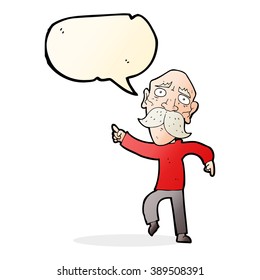 caricatura del viejo triste señalando con burbuja de habla
